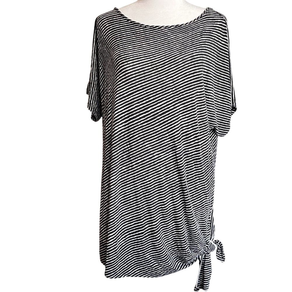 Michael Kors Black White Stripe Tie Side Tunic Top Dolman Sleeve Casual Pristine